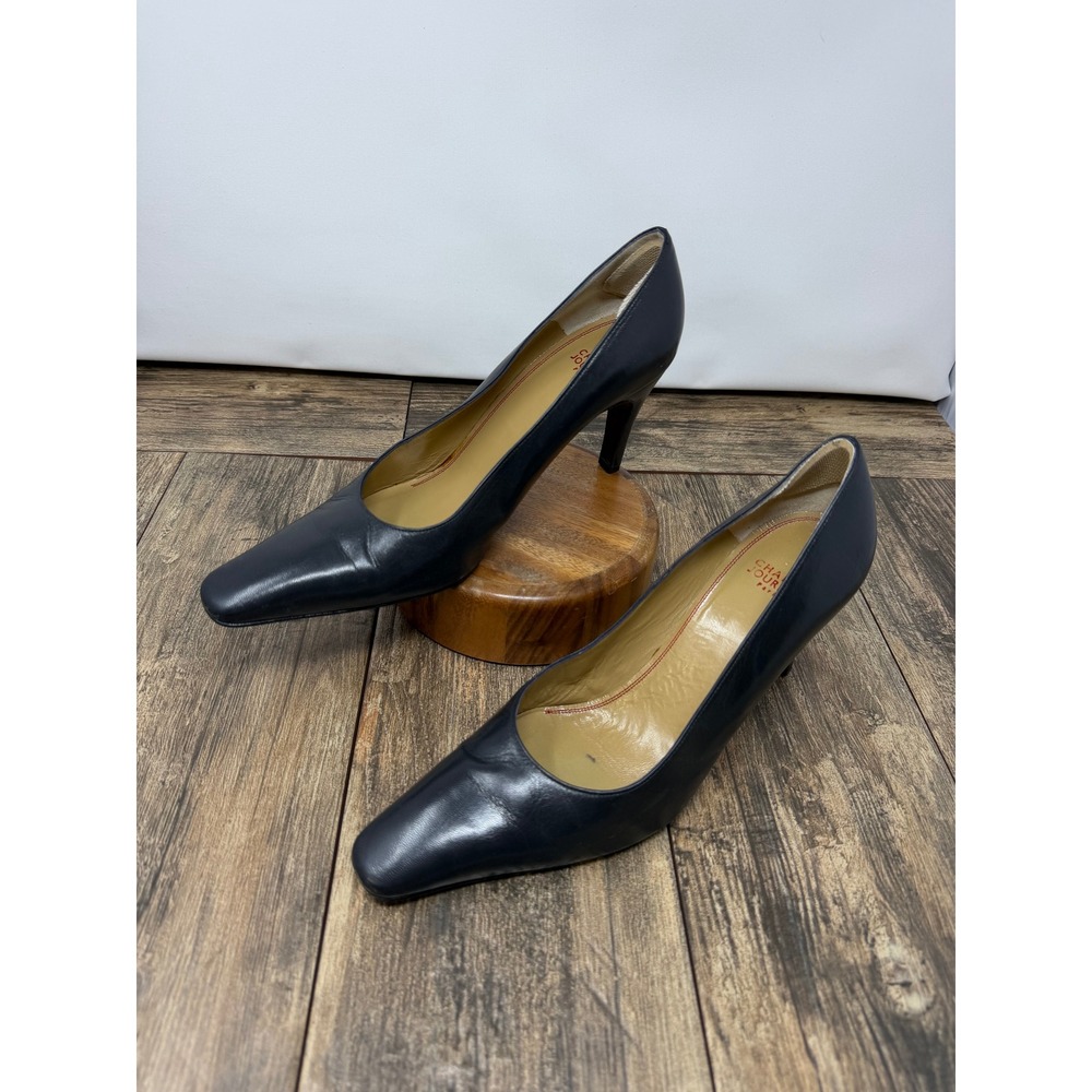 Charles Jourdan Paris Vintage Black Leather Square Toe Pumps Heels 9.5 M 74 16